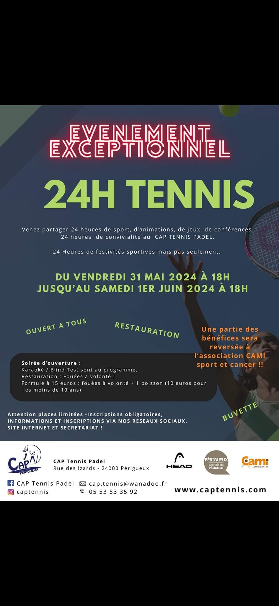 Découvrir : 24 h de tennis du CAP Tennis Padel