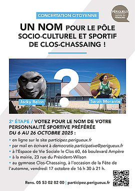 Lire la suite : CONCERTATION CITOYENNE : un NOM POUR LE PÔLE SOCIO-CULTUREL ET SPORTIF DE CLOS-CHASSAING (phase 2)