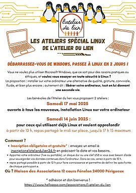 Lire la suite : Les ATELIERS spécial LINUX de l’ATELIER DU LIEN